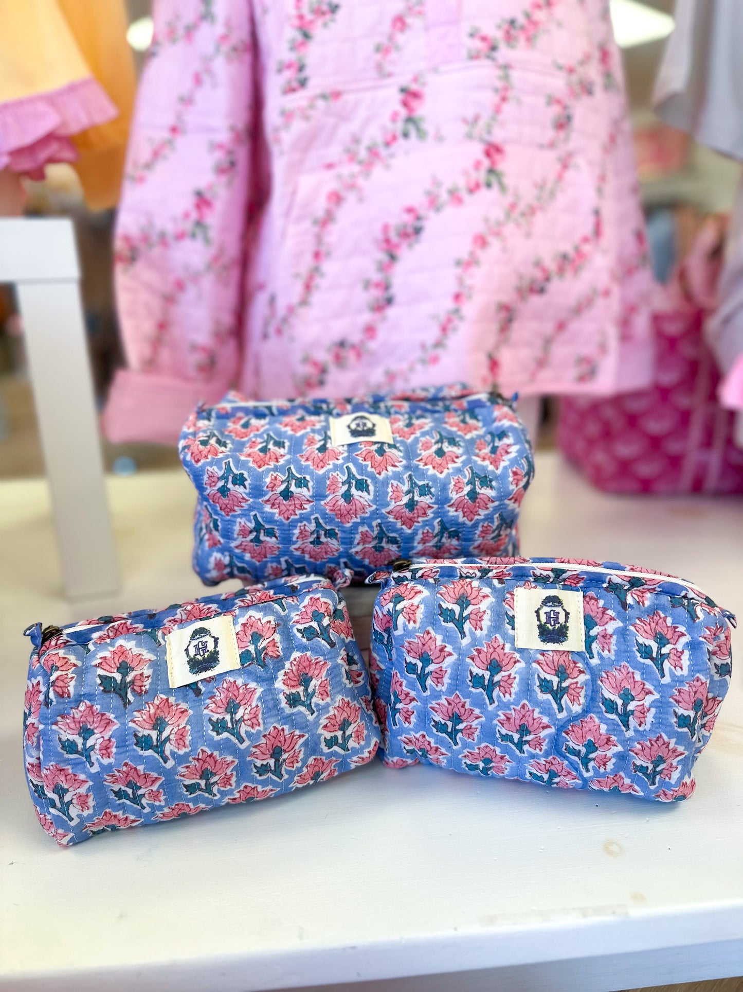 Pink Blossom Quilted Cosmetic Bag