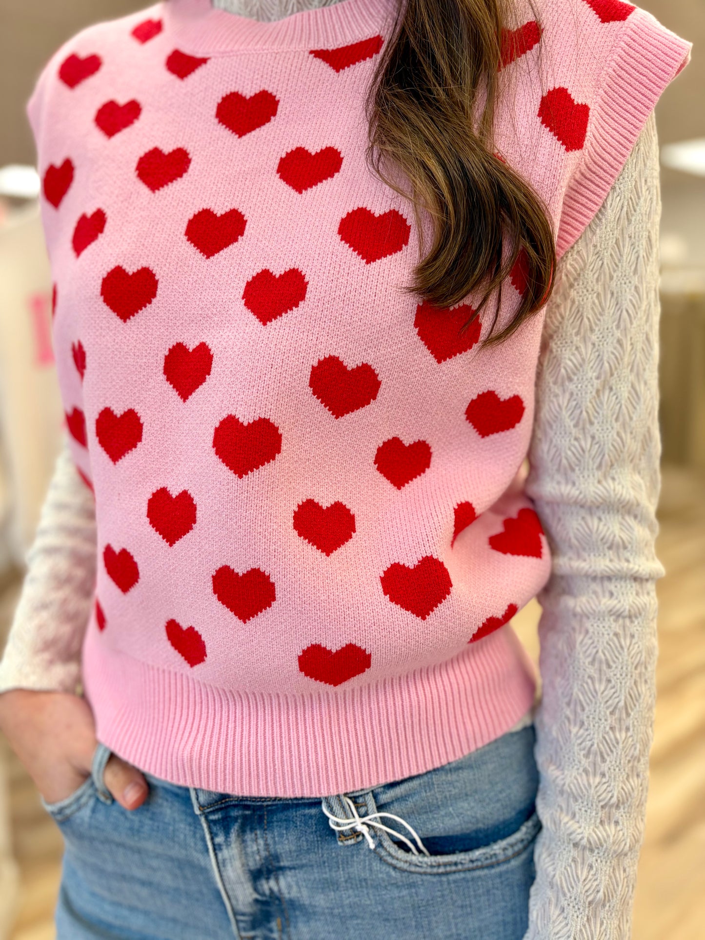 Pink/Red Heart Sweater Top