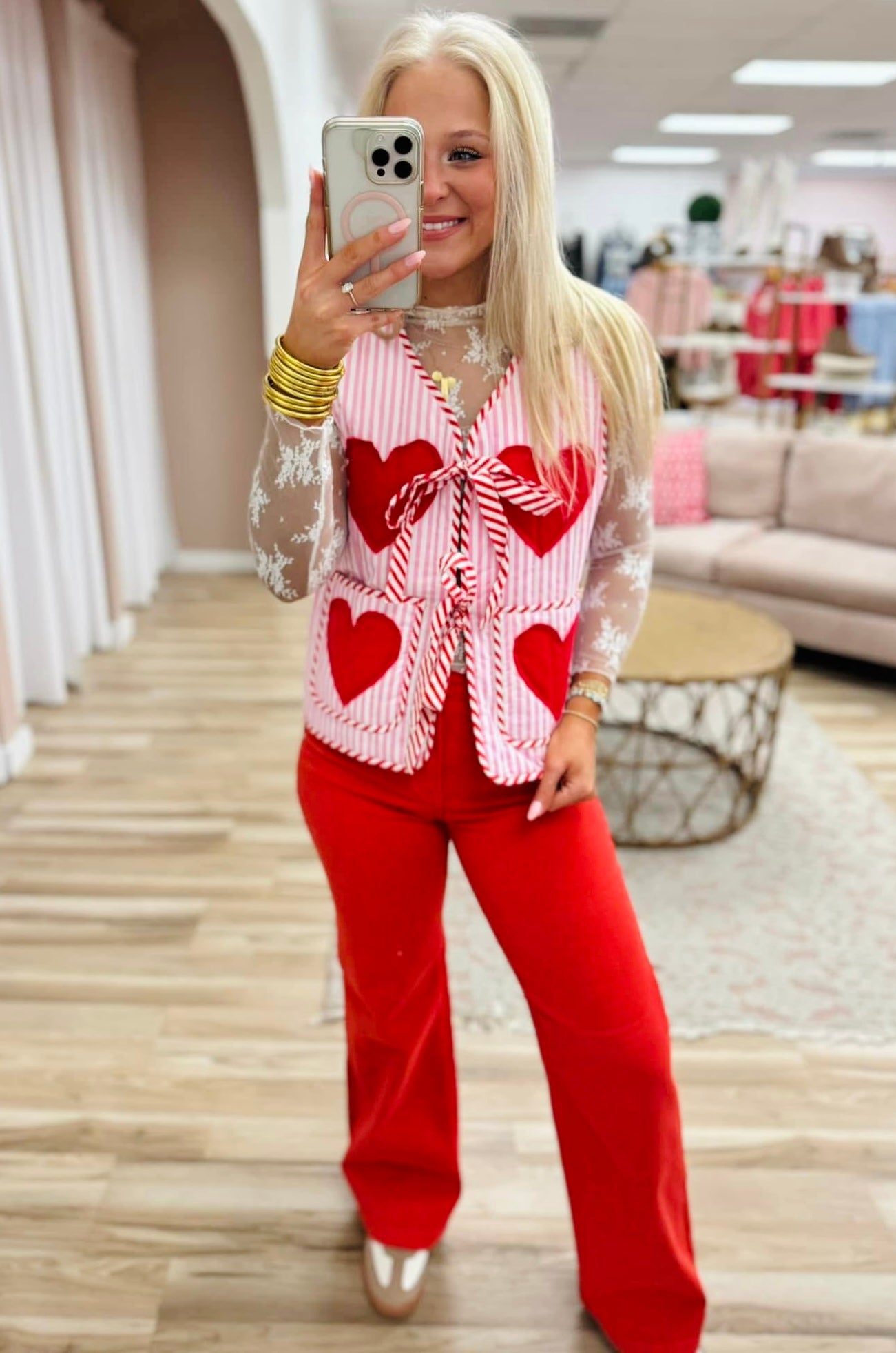 Heart Patch Striped Quilted Vest