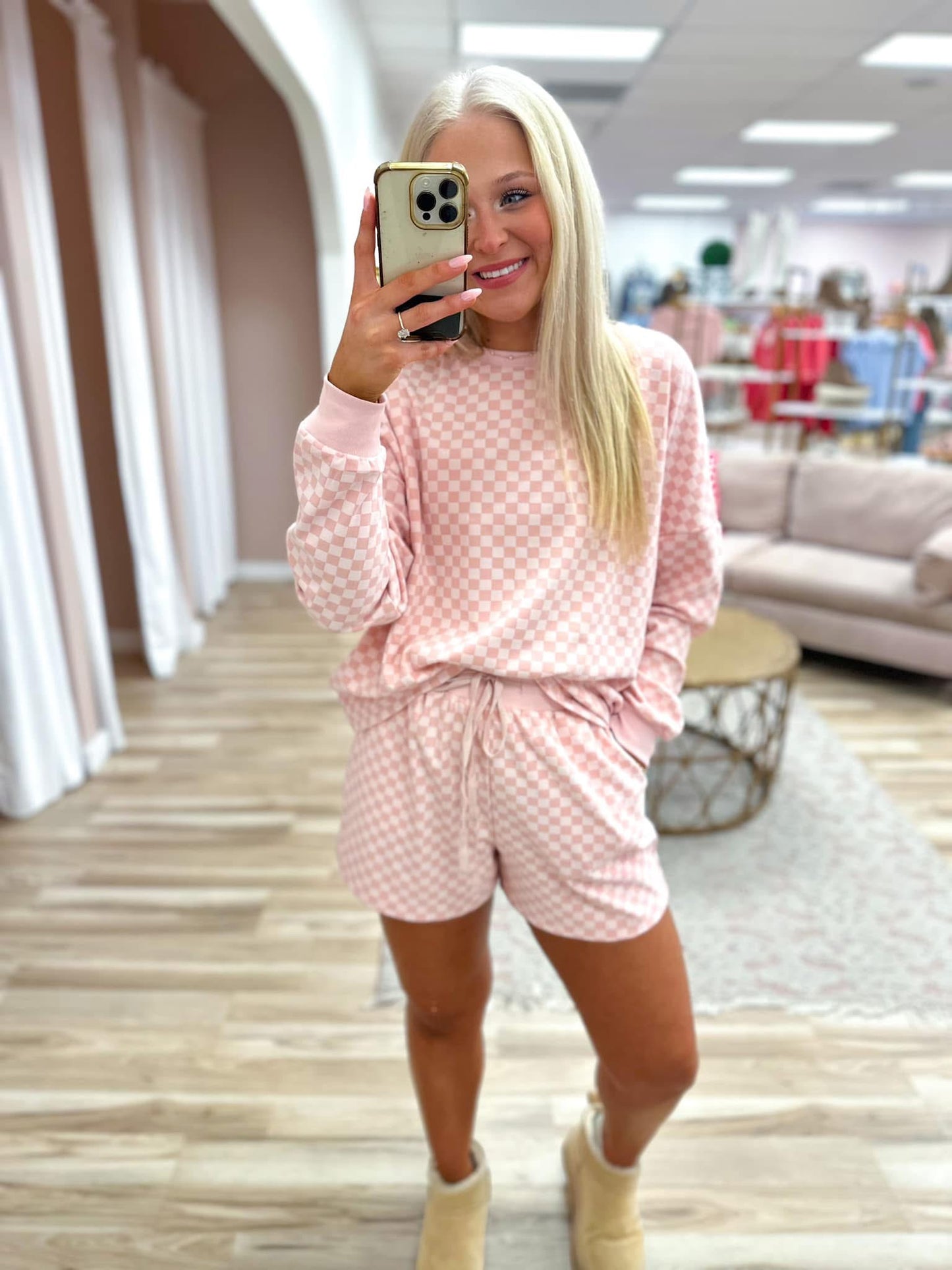 Pink Checkered Knit Set