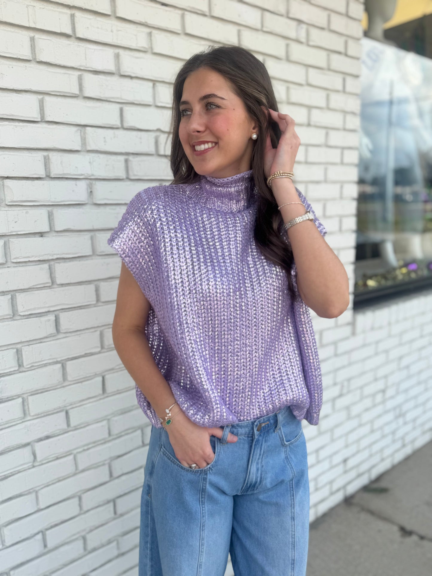 Lilac Metallic Sweater Top
