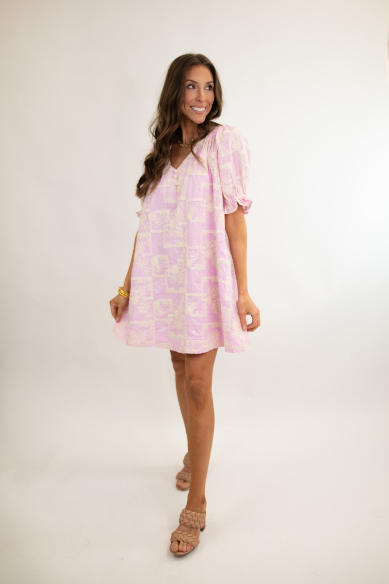 Floral Square Embroidered Dress