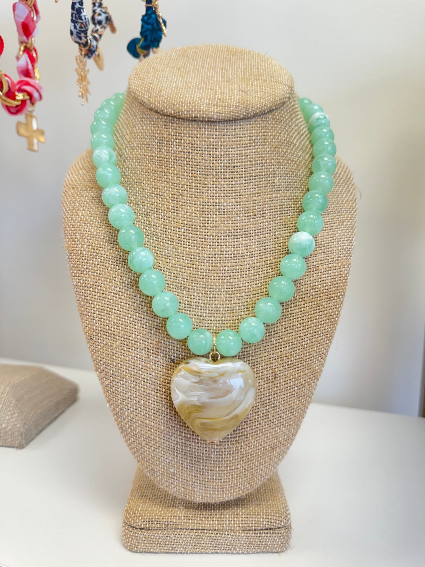 Mint Agate Heart Charm Necklace