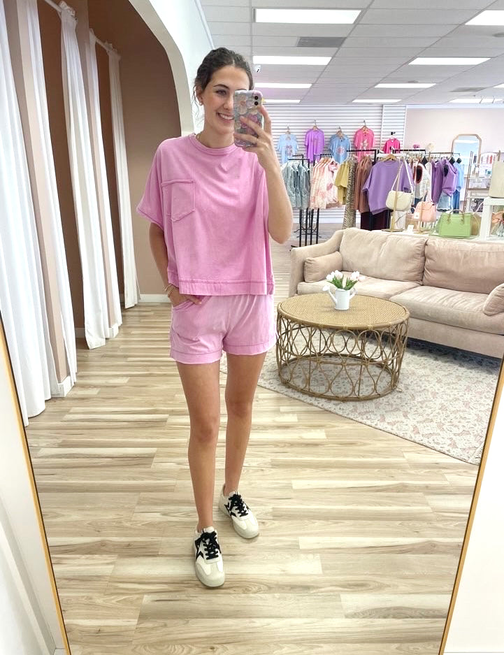 Acid Washed Oversized Top & Shorts Set