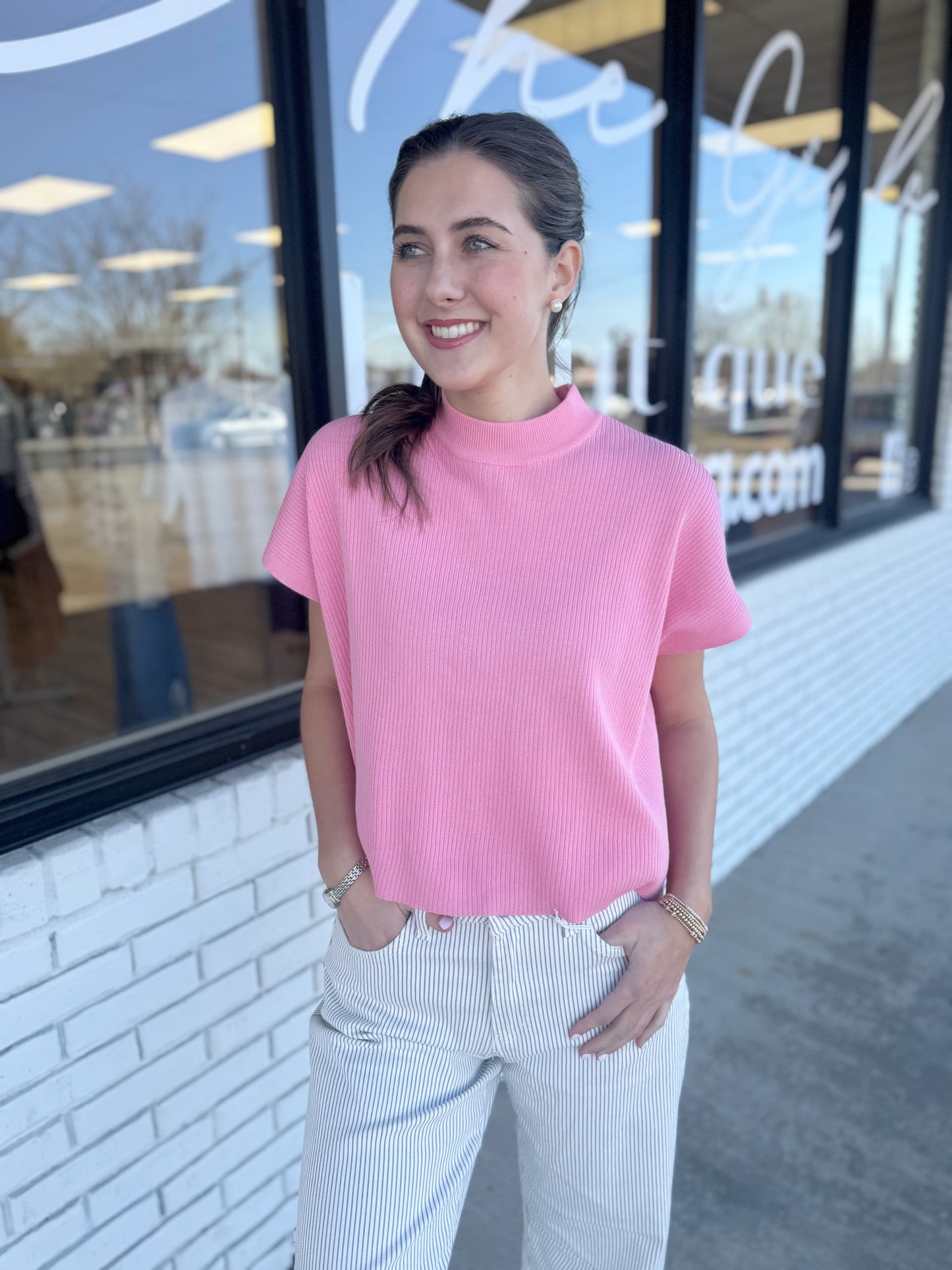 Light Pink Mock Neck Sweater Top