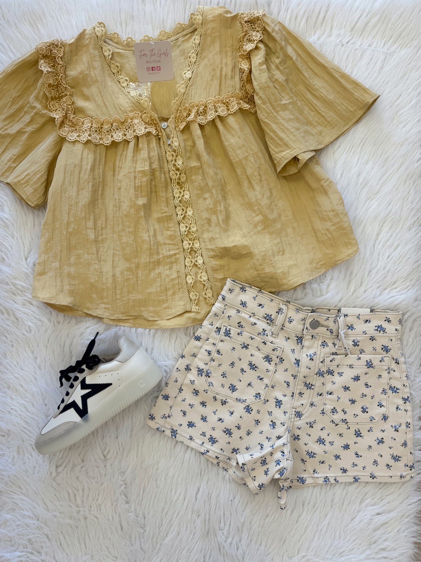 Butter Yellow Lace Detail Top