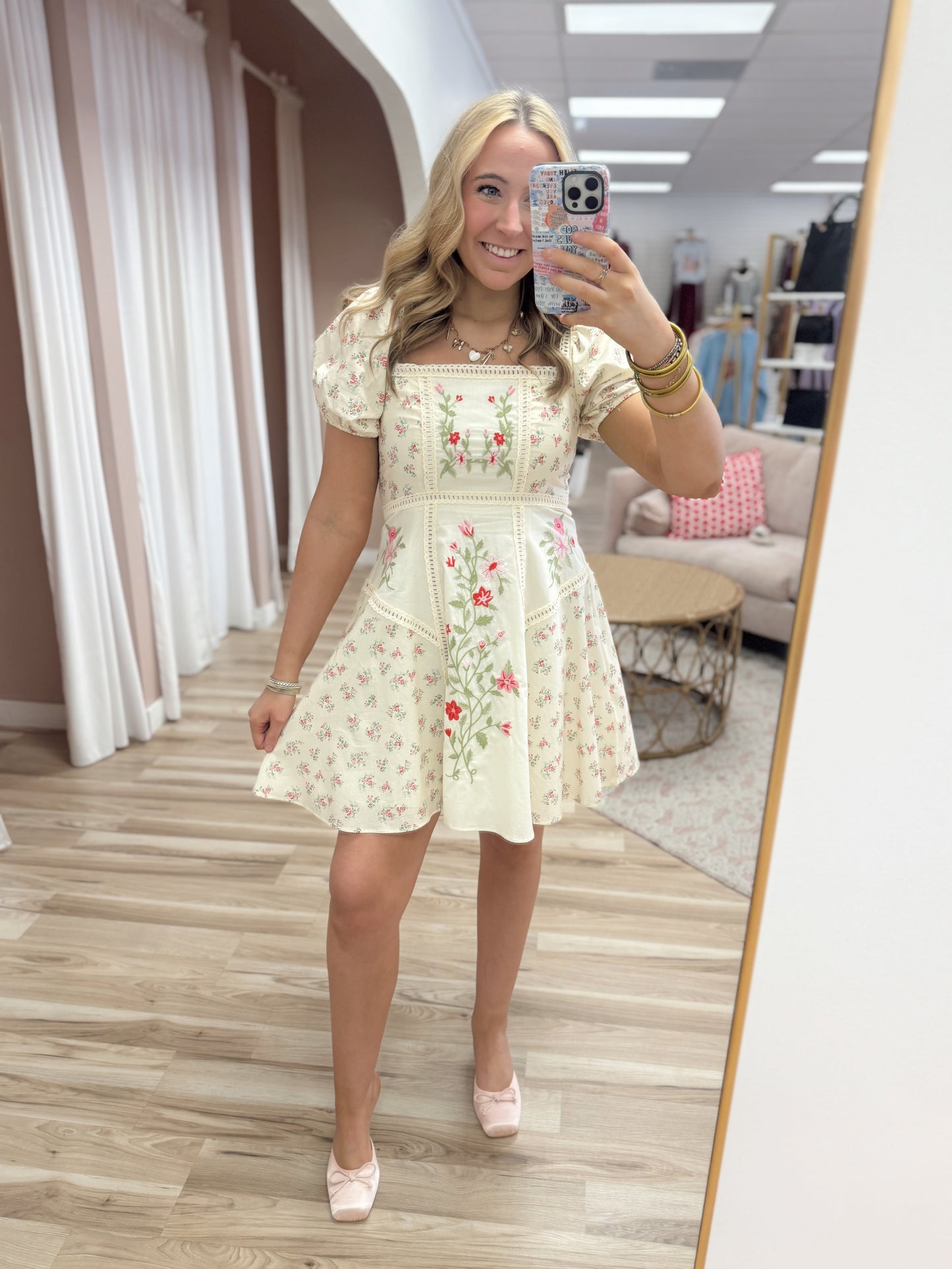 Mixed Floral Embroidered Dress