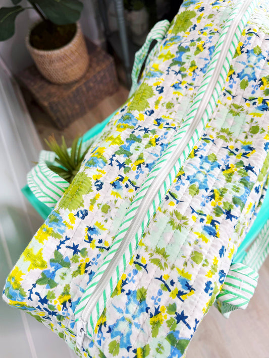 Aqua Kaliedescope Quilted Weekender Duffle Bag