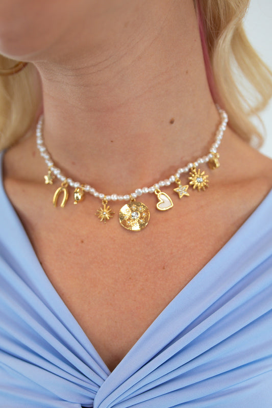 Pearl Multi Charm Necklace