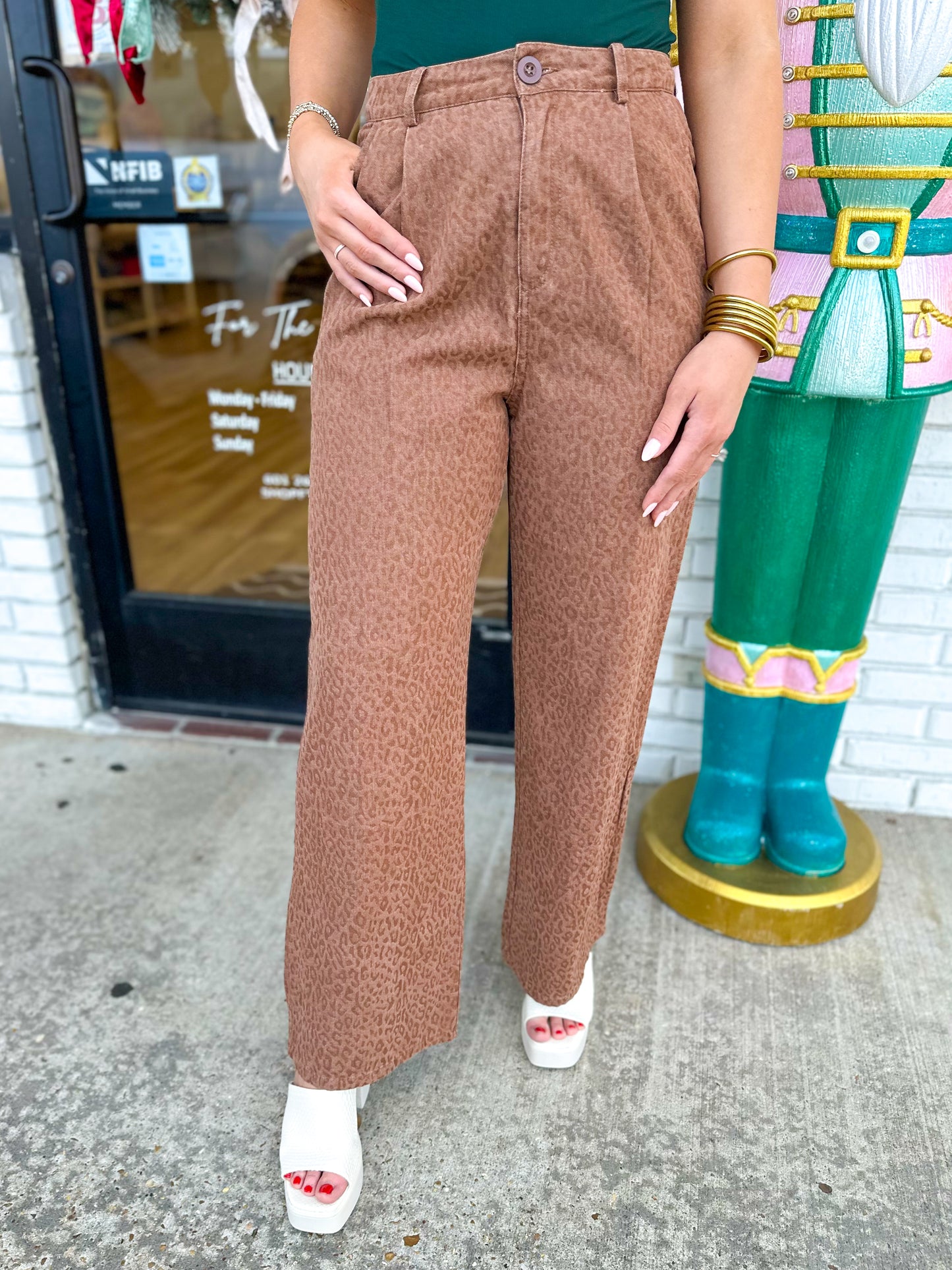 Brown Leopard Wide Leg Pants