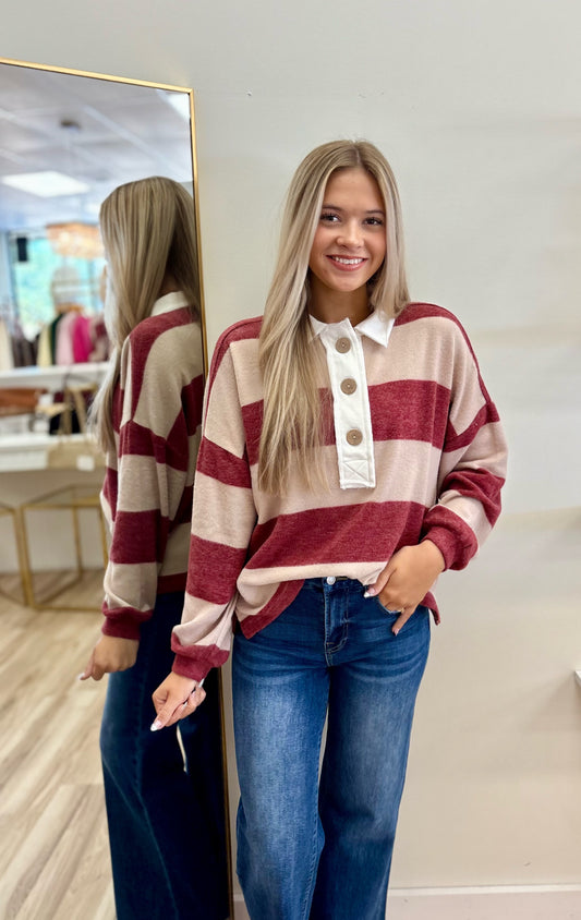 The Cranberry Stripe Pullover