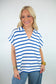 Striped Collared V-Neck Textured Top