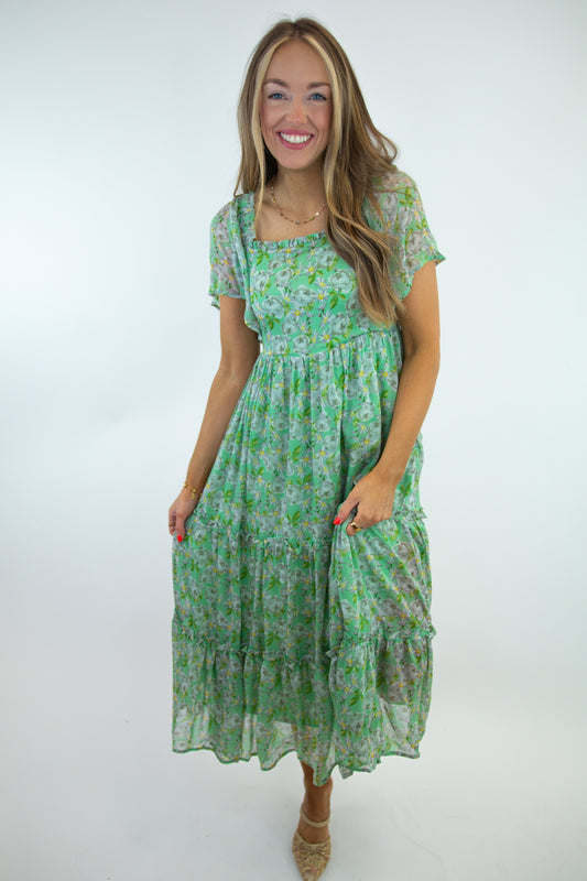 Green Tiered Midi Dress