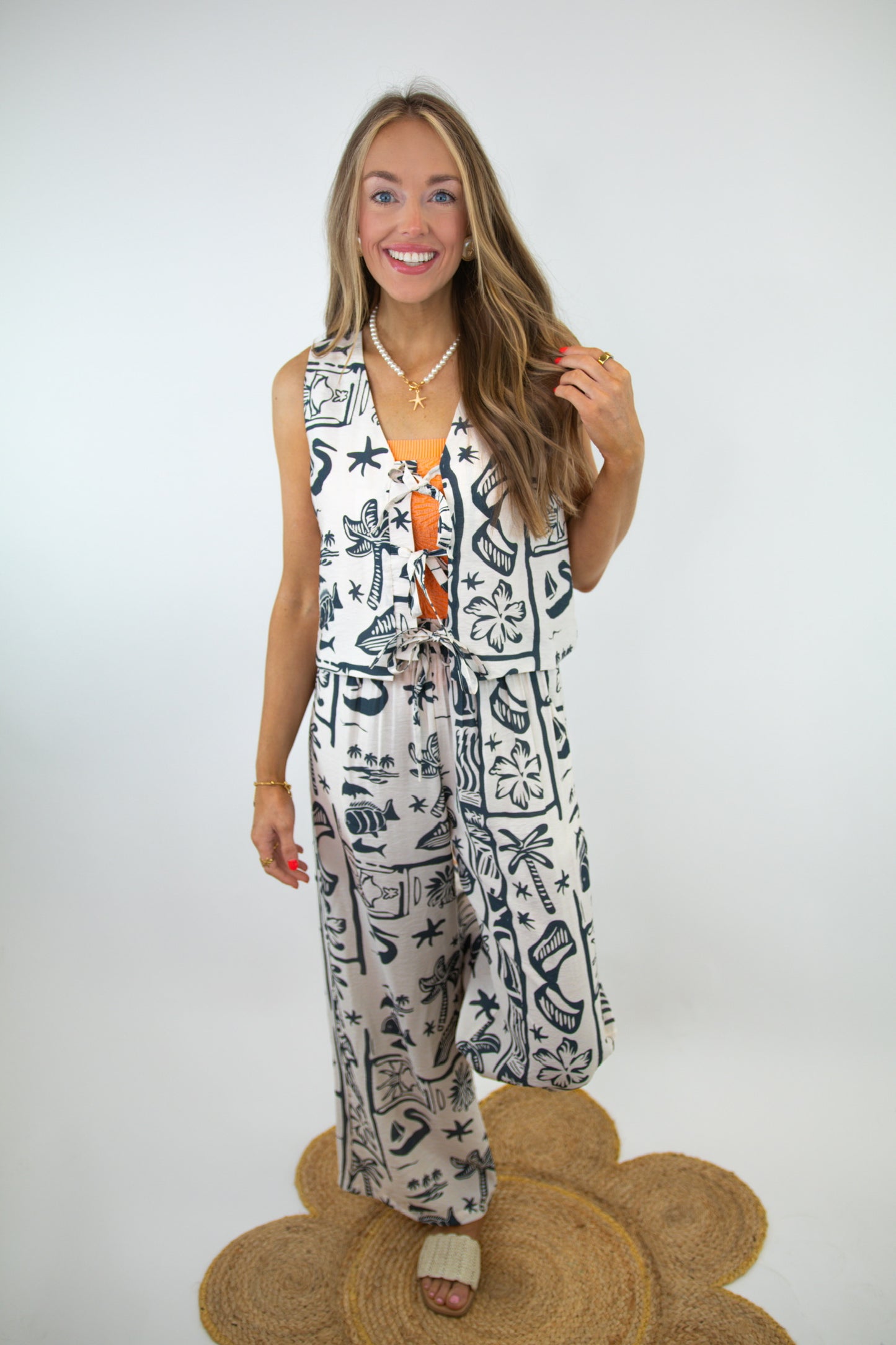 Charcoal Beachy Print Tie Top