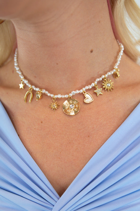 Pearl Multi Charm Necklace