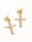 Lisette 18K Gold Non-Tarnish Pearl Cross Earring