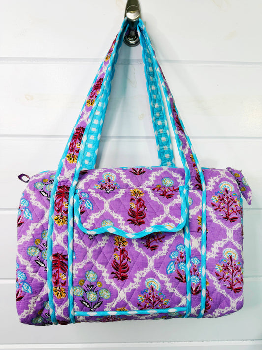 Purple Wildflowers Quilted Mini Duffle Bag