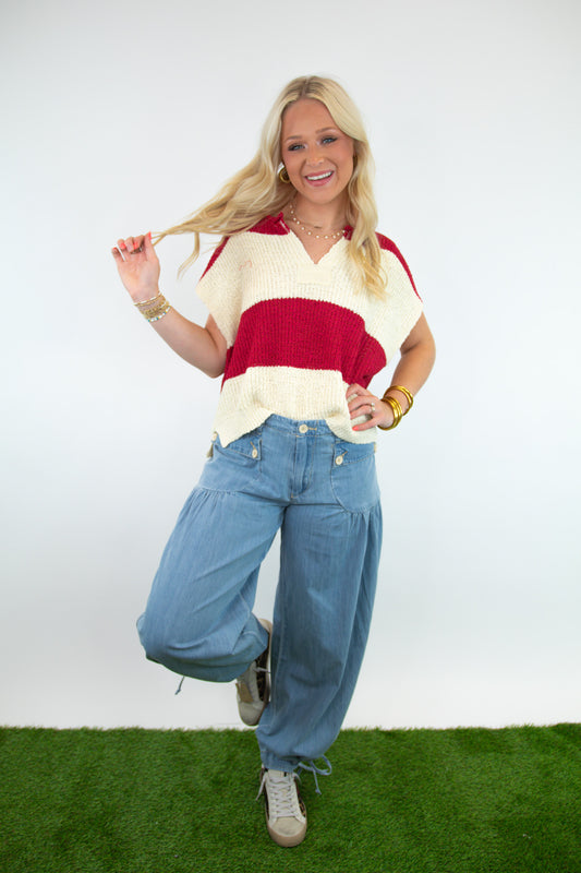 Red & White Striped Sleeveless Sweater