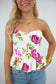 Floral Print Smocked Strapless Top