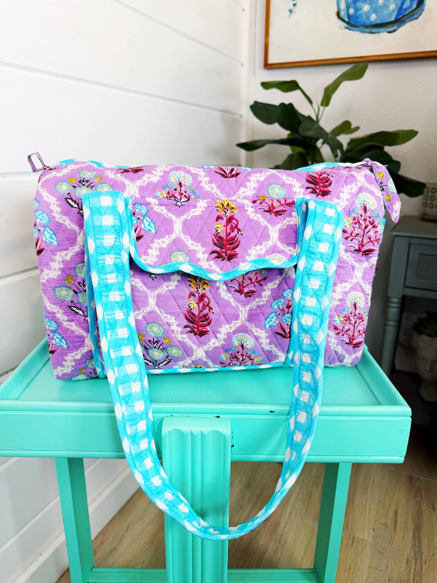 Purple Wildflowers Quilted Mini Duffle Bag