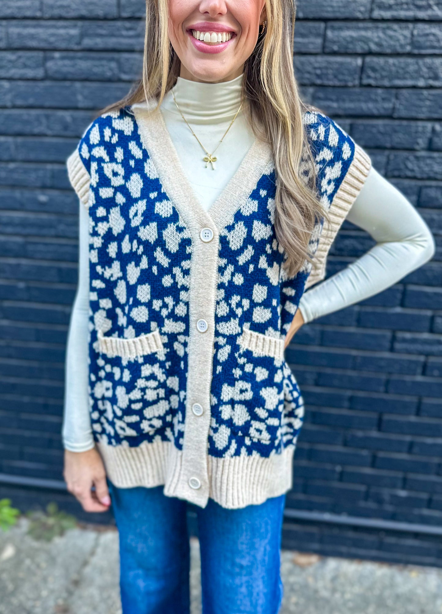 Navy Leopard Oversized Sweater Vest