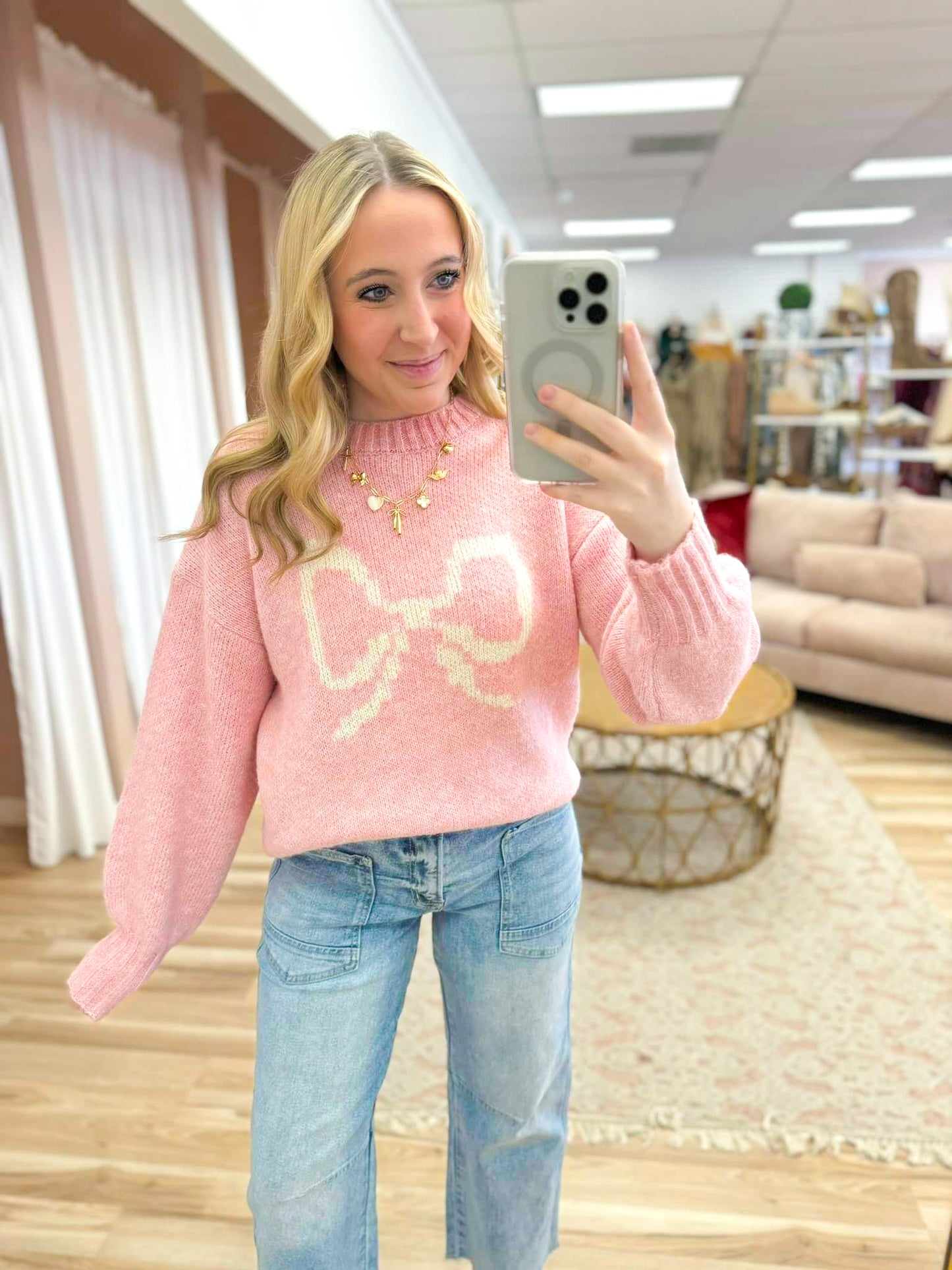 Pink Bow Knit Sweater