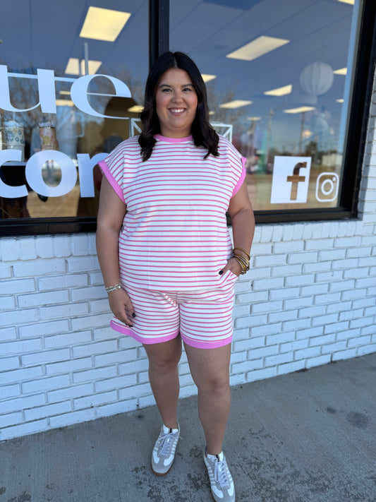 Pink Stripe Ribbed Set - Curvy
