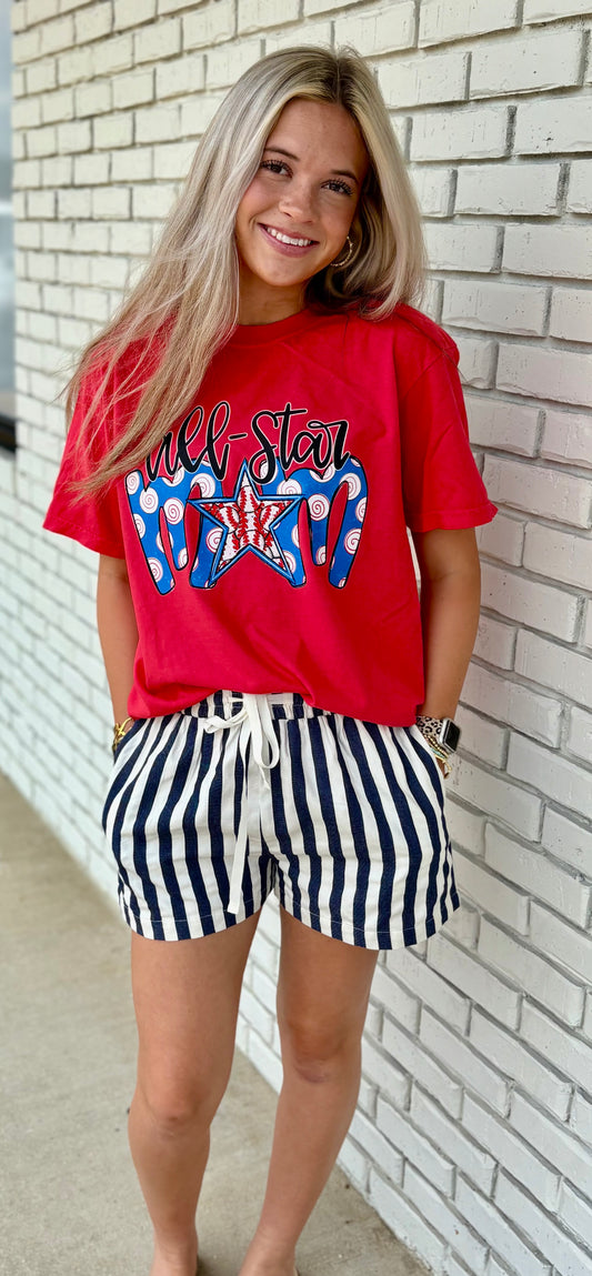Stripe Twill Denim Shorts