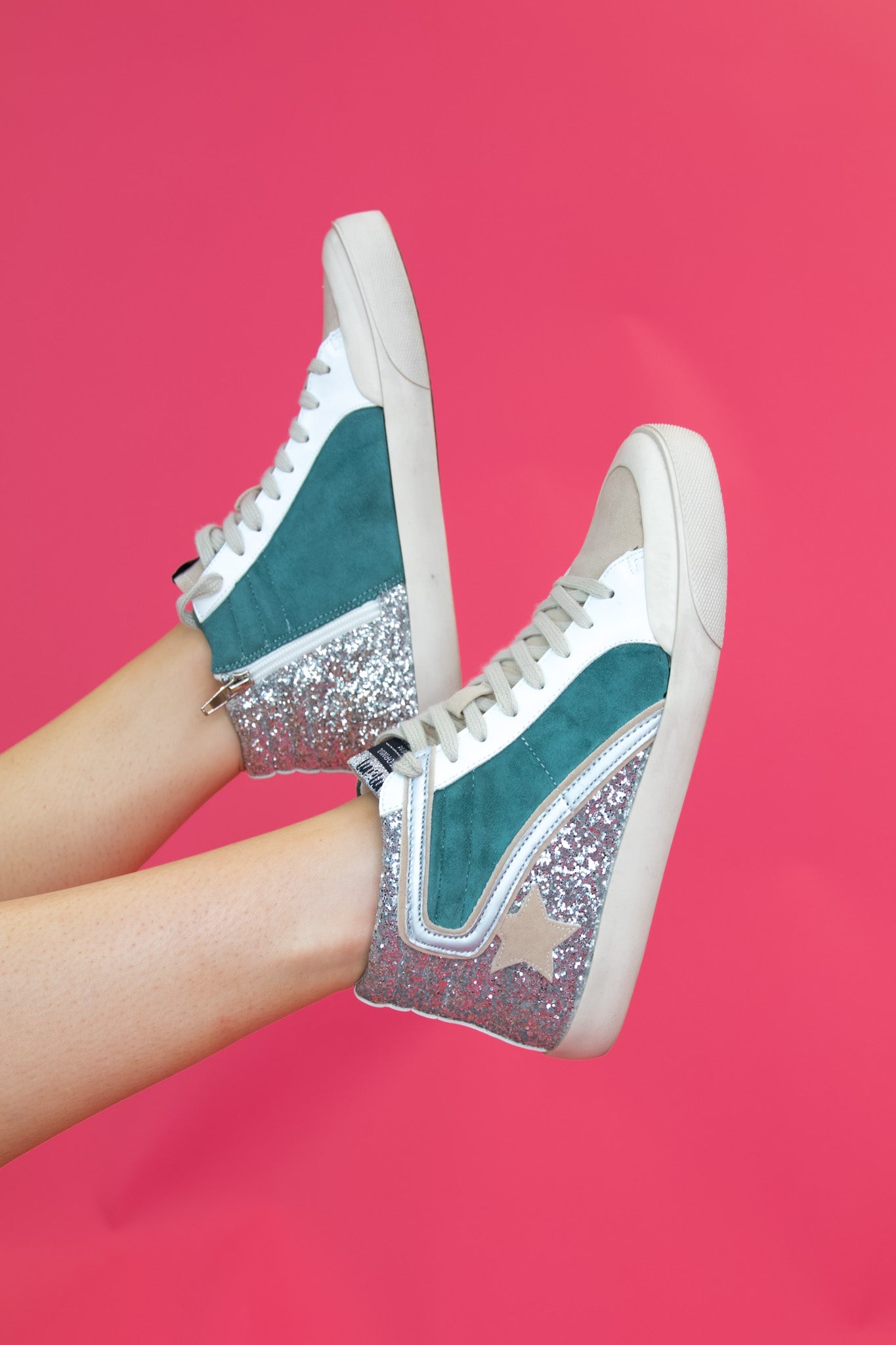 Teal Glitter Star High Top Sneakers MiiM