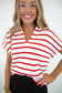 Striped Collared V-Neck Textured Top