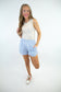 Blue Pinstripe Linen Shorts