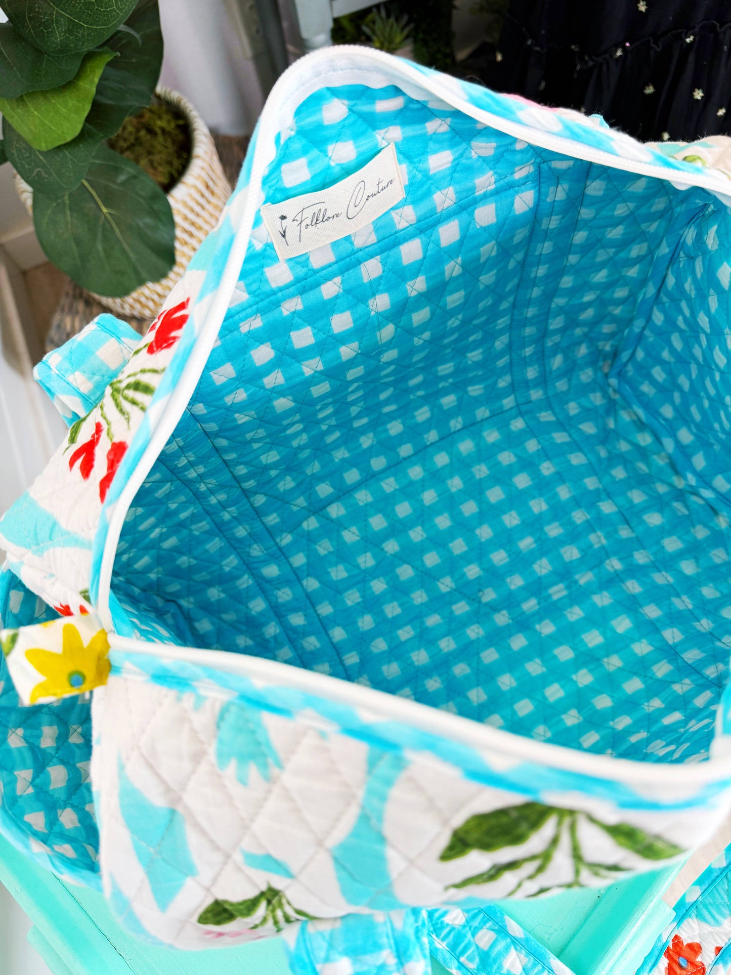 Aqua Garden Party Quilted Mini Duffle Bag