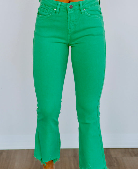 High Rise Crop Flare - Light Green