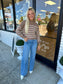 Brown Mock Neck Striped Knit Sweater