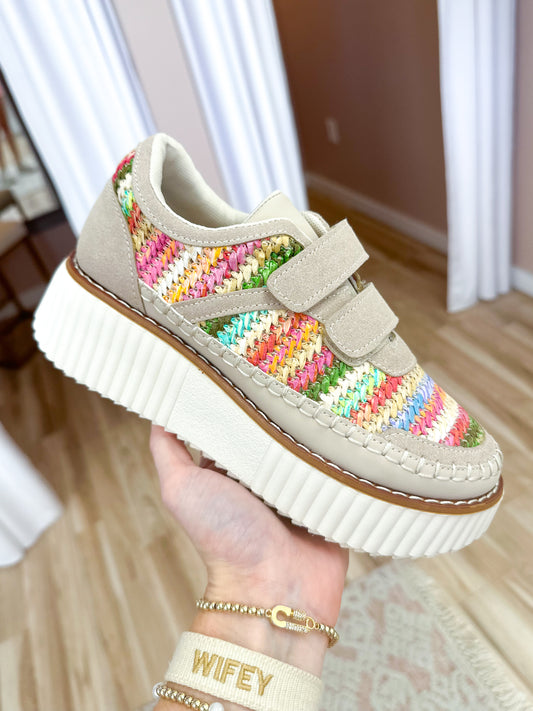 Colorful Woven Platform Velcro Sneakers