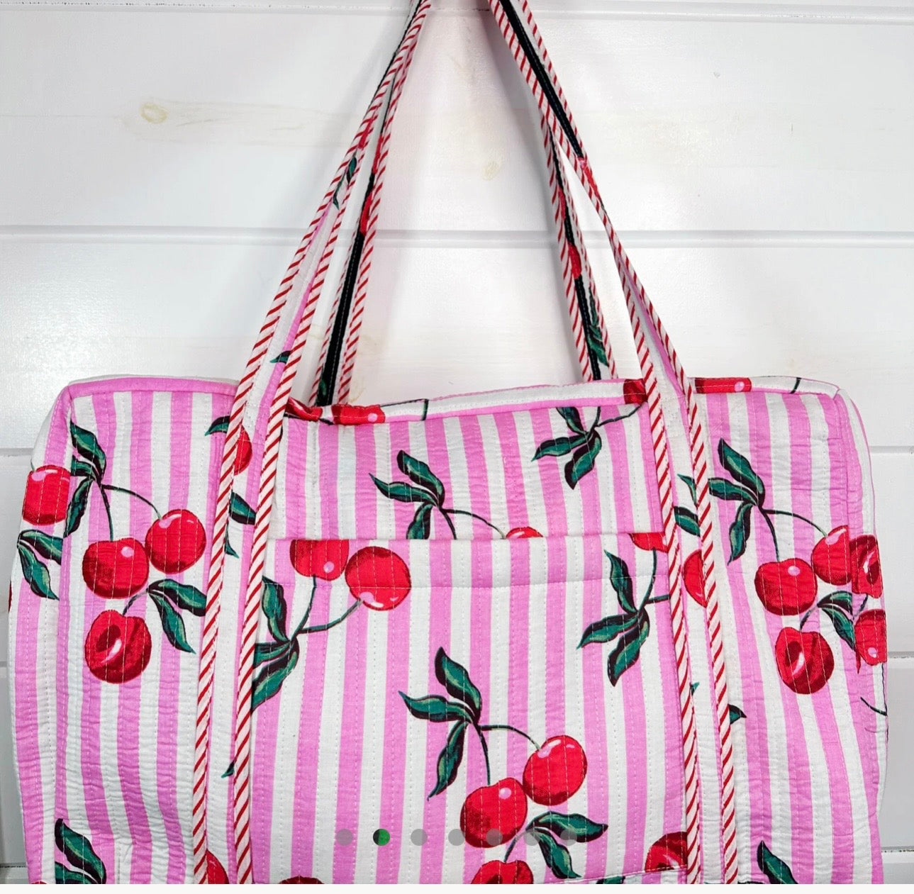 Palmer Pink Striped Cherry Duffle Bag