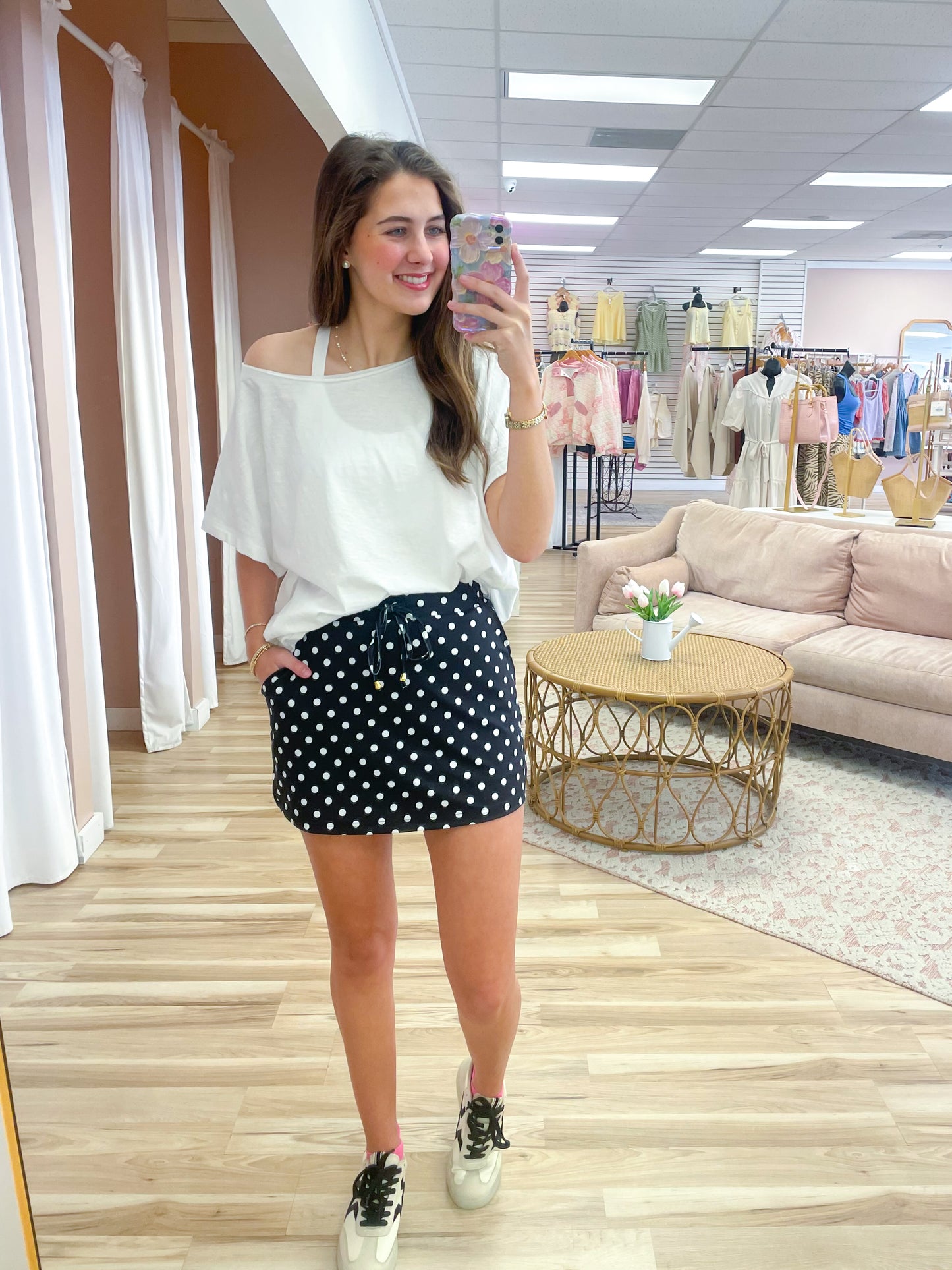Black Polka Dot Athletic Skort