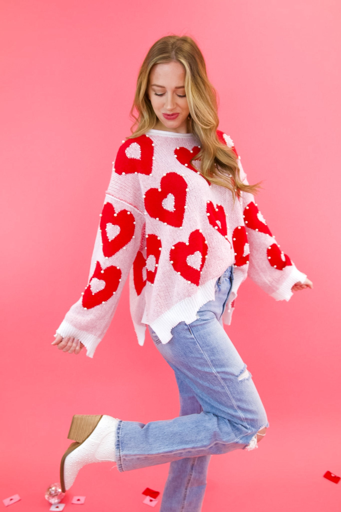 Pearl Hearts Loose Fit Sweater