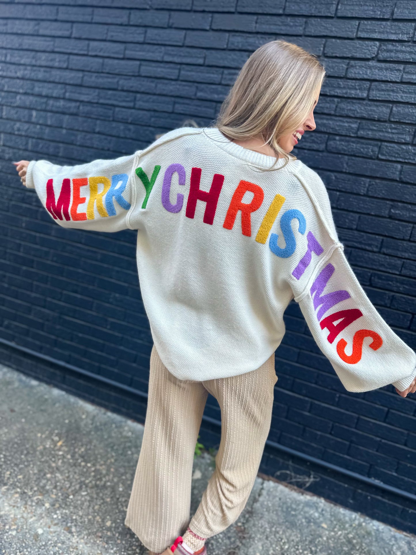 Oversized Multicolor Merry Christmas Sweater