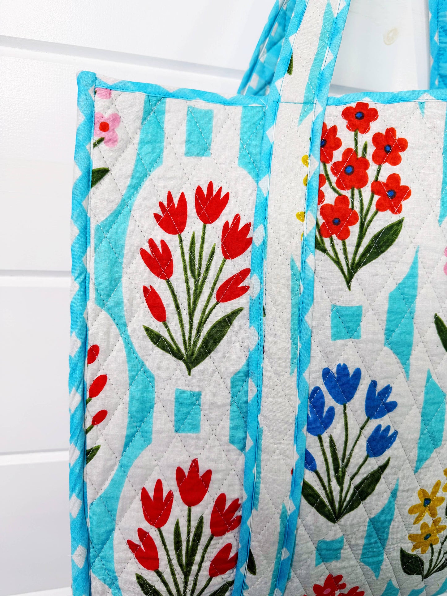 Aqua Garden Party Quilted Travel Tote