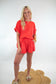 Coral Oversized Top & Belted Shorts Set