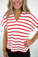 Striped Collared V-Neck Textured Top