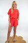 Coral Oversized Top & Belted Shorts Set