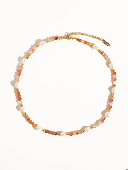 18K Non Tarnish Bohemian Rose Pearl and Bead Necklace