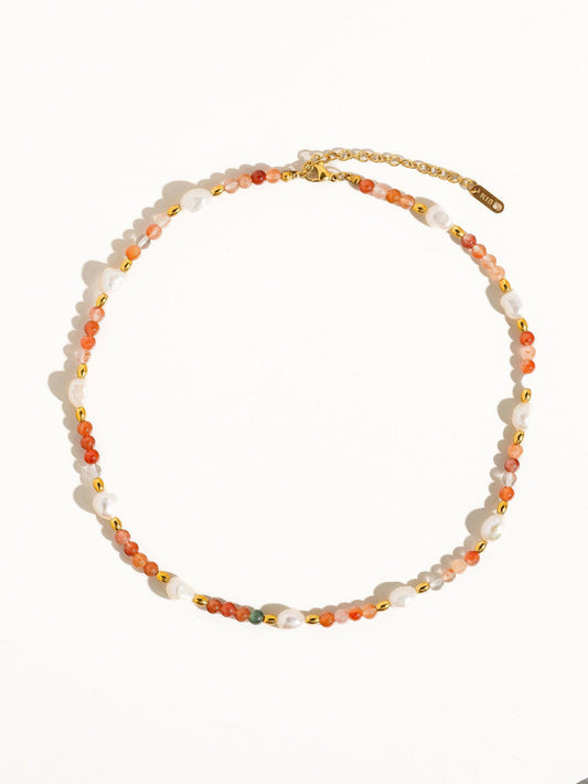 18K Non Tarnish Bohemian Rose Pearl and Bead Necklace