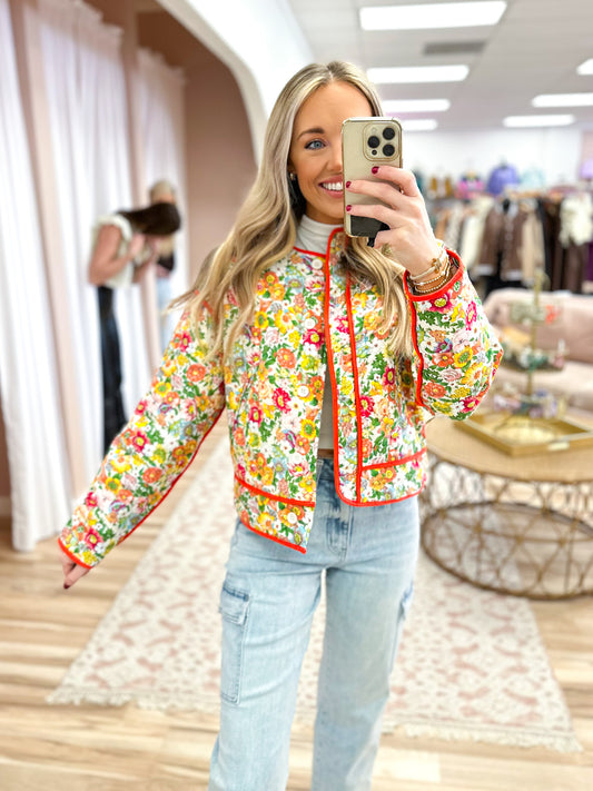 Ivory Floral Quilted Jacket