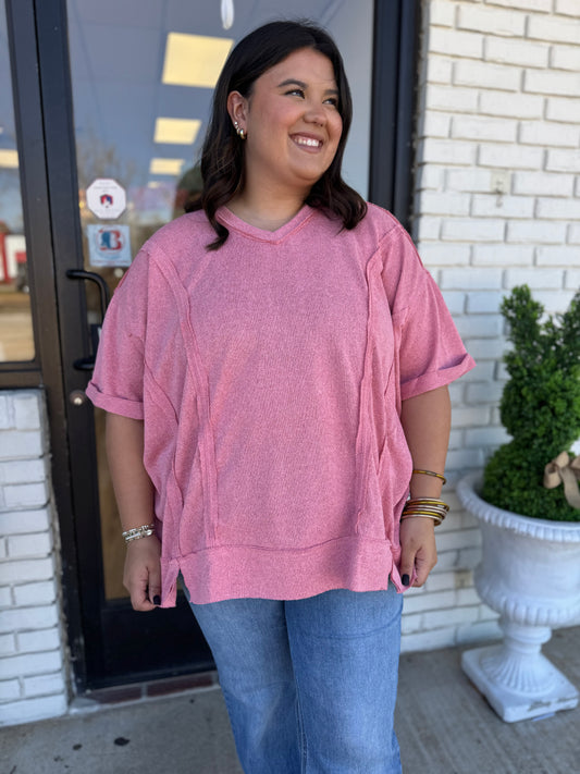 Pink Out Stitch Knit top-Curvy