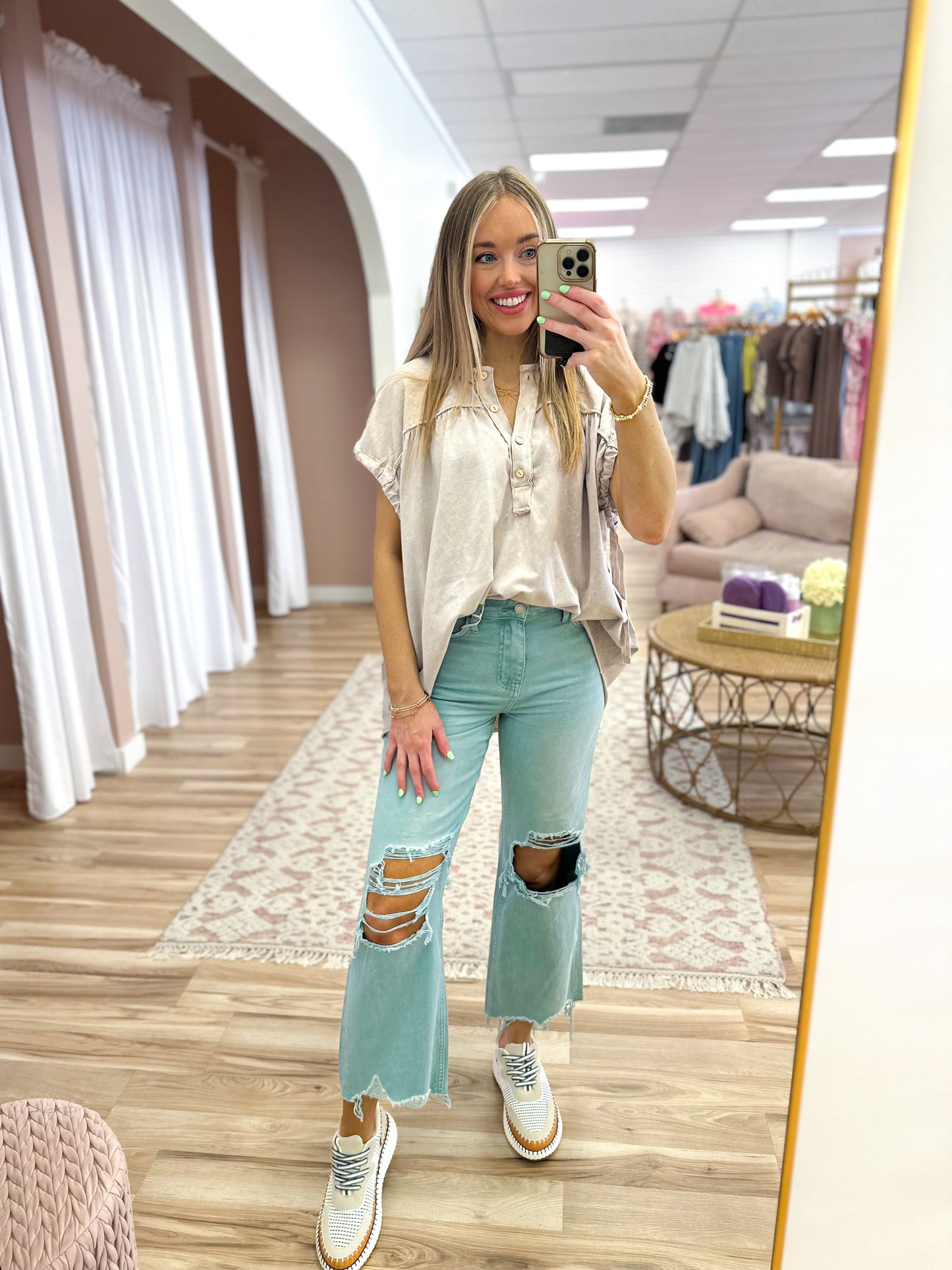 90s Vintage Crop Flare Jeans- Dusty Blue