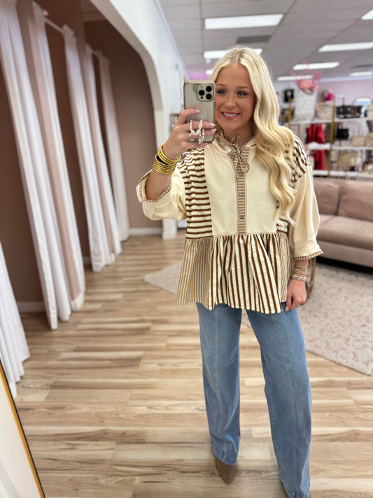 Patchwork Button Tie Detail Top With Hood