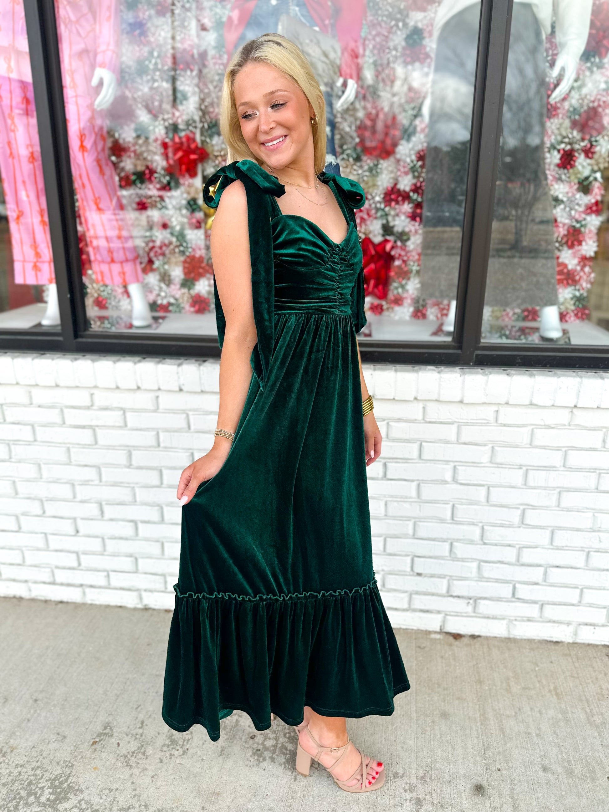 Velvet Green Holiday Dress – For The Girls Boutique